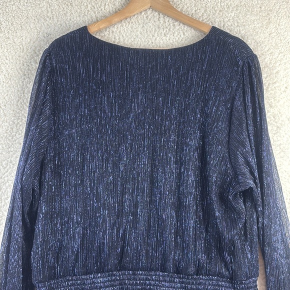 NWT MSK Womens Navy Blue Metallic Smocked V-Neck Long Sleeve Midi Dress PLUS 3X - Picture 10 of 13
